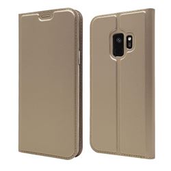 Ultra Slim Card Magnetic Automatic Suction Leather Wallet Case for Samsung Galaxy S9 - Champagne