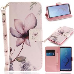 Magnolia Flower Hand Strap Leather Wallet Case for Samsung Galaxy S9