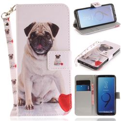 Pug Dog Hand Strap Leather Wallet Case for Samsung Galaxy S9