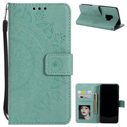 Intricate Embossing Datura Leather Wallet Case for Samsung Galaxy S9 - Mint Green