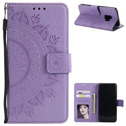 Intricate Embossing Datura Leather Wallet Case for Samsung Galaxy S9 - Purple
