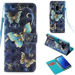 Three Butterflies 3D Painted Leather Wallet Case for Samsung Galaxy S9