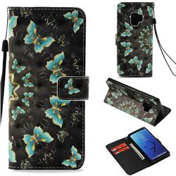 Golden Butterflies 3D Painted Leather Wallet Case for Samsung Galaxy S9