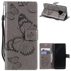 Embossing 3D Butterfly Leather Wallet Case for Samsung Galaxy S9 - Gray