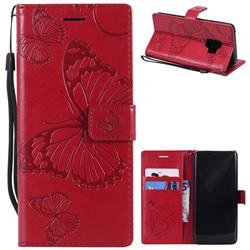 Embossing 3D Butterfly Leather Wallet Case for Samsung Galaxy S9 - Red