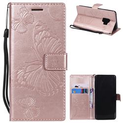 Embossing 3D Butterfly Leather Wallet Case for Samsung Galaxy S9 - Rose Gold
