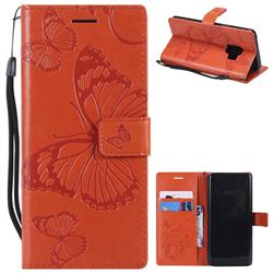 Embossing 3D Butterfly Leather Wallet Case for Samsung Galaxy S9 - Orange