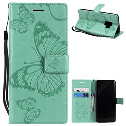 Embossing 3D Butterfly Leather Wallet Case for Samsung Galaxy S9 - Green