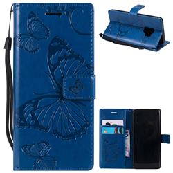 Embossing 3D Butterfly Leather Wallet Case for Samsung Galaxy S9 - Blue