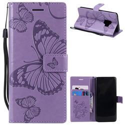 Embossing 3D Butterfly Leather Wallet Case for Samsung Galaxy S9 - Purple