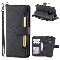 Retro Multi-functional Detachable Leather Wallet Phone Case for Samsung Galaxy S9 - Black