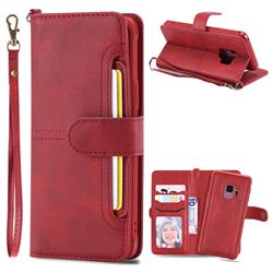 Retro Multi-functional Detachable Leather Wallet Phone Case for Samsung Galaxy S9 - Red