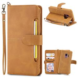 Retro Multi-functional Detachable Leather Wallet Phone Case for Samsung Galaxy S9 - Brown