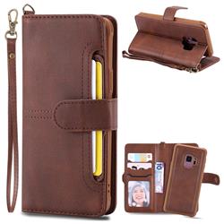 Retro Multi-functional Detachable Leather Wallet Phone Case for Samsung Galaxy S9 - Coffee
