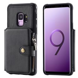 Retro Luxury Multifunction Zipper Leather Phone Back Cover for Samsung Galaxy S9 - Black