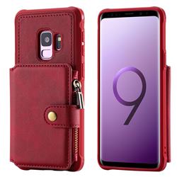Retro Luxury Multifunction Zipper Leather Phone Back Cover for Samsung Galaxy S9 - Red