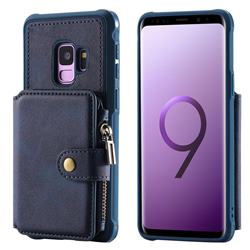Retro Luxury Multifunction Zipper Leather Phone Back Cover for Samsung Galaxy S9 - Blue