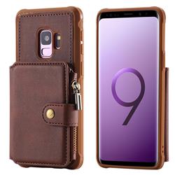 Retro Luxury Multifunction Zipper Leather Phone Back Cover for Samsung Galaxy S9 - Coffee