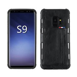 Luxury Shatter-resistant Leather Coated Card Phone Case for Samsung Galaxy S9 - Black