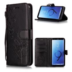Intricate Embossing Dandelion Butterfly Leather Wallet Case for Samsung Galaxy S9 - Black