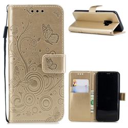 Intricate Embossing Butterfly Circle Leather Wallet Case for Samsung Galaxy S9 - Champagne