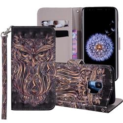 Tribal Owl 3D Painted Leather Phone Wallet Case Cover for Samsung Galaxy S9