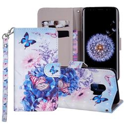 Pansy Butterfly 3D Painted Leather Phone Wallet Case Cover for Samsung Galaxy S9