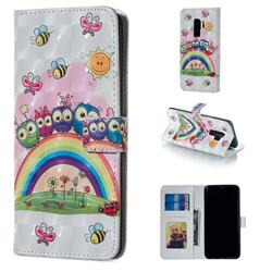 Rainbow Owl Family 3D Painted Leather Phone Wallet Case for Samsung Galaxy S9