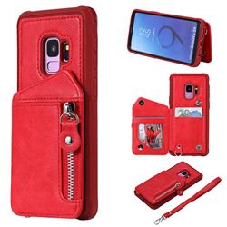 Classic Luxury Buckle Zipper Anti-fall Leather Phone Back Cover for Samsung Galaxy S9 - Red