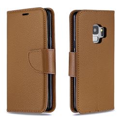 Classic Luxury Litchi Leather Phone Wallet Case for Samsung Galaxy S9 - Brown