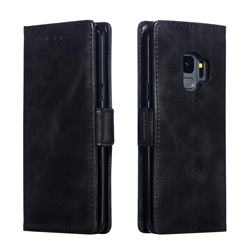 Retro Classic Calf Pattern Leather Wallet Phone Case for Samsung Galaxy S9 - Black