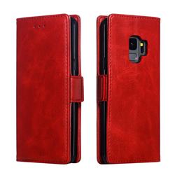 Retro Classic Calf Pattern Leather Wallet Phone Case for Samsung Galaxy S9 - Red