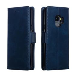 Retro Classic Calf Pattern Leather Wallet Phone Case for Samsung Galaxy S9 - Blue