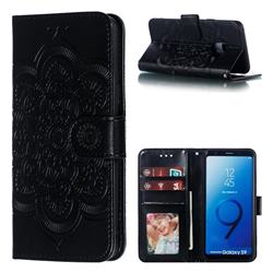 Intricate Embossing Datura Solar Leather Wallet Case for Samsung Galaxy S9 - Black