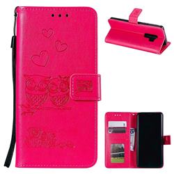 Embossing Owl Couple Flower Leather Wallet Case for Samsung Galaxy S9 - Red