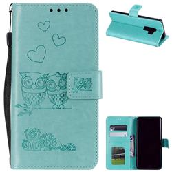Embossing Owl Couple Flower Leather Wallet Case for Samsung Galaxy S9 - Green