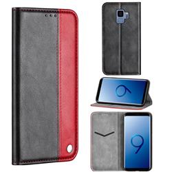 Classic Business Ultra Slim Magnetic Sucking Stitching Flip Cover for Samsung Galaxy S9 - Red