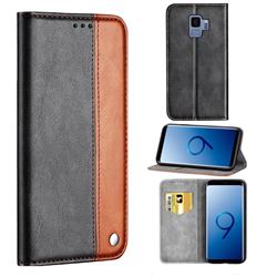 Classic Business Ultra Slim Magnetic Sucking Stitching Flip Cover for Samsung Galaxy S9 - Brown