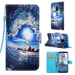 Waves and Sun Matte Leather Wallet Phone Case for Samsung Galaxy S9