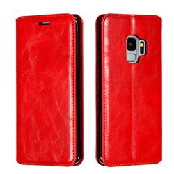 Retro Slim Magnetic Crazy Horse PU Leather Wallet Case for Samsung Galaxy S9 - Red