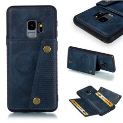 Retro Multifunction Card Slots Stand Leather Coated Phone Back Cover for Samsung Galaxy S9 - Blue