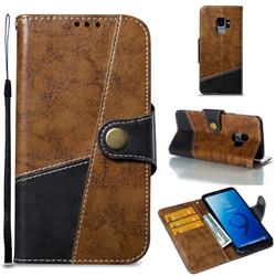 Retro Magnetic Stitching Wallet Flip Cover for Samsung Galaxy S9 - Brown