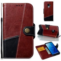 Retro Magnetic Stitching Wallet Flip Cover for Samsung Galaxy S9 - Dark Red