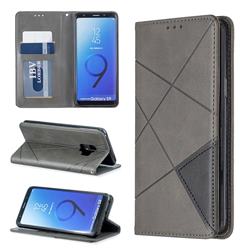 Prismatic Slim Magnetic Sucking Stitching Wallet Flip Cover for Samsung Galaxy S9 - Gray