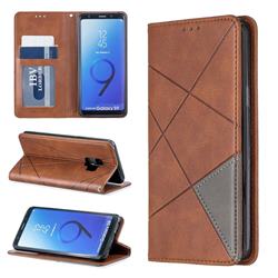 Prismatic Slim Magnetic Sucking Stitching Wallet Flip Cover for Samsung Galaxy S9 - Brown
