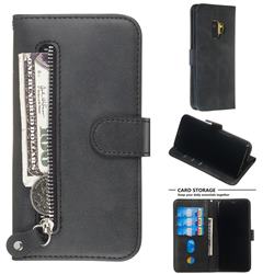 Retro Luxury Zipper Leather Phone Wallet Case for Samsung Galaxy S9 - Black