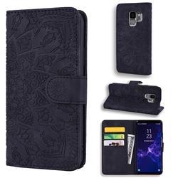 Retro Embossing Mandala Flower Leather Wallet Case for Samsung Galaxy S9 - Black