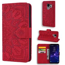 Retro Embossing Mandala Flower Leather Wallet Case for Samsung Galaxy S9 - Red