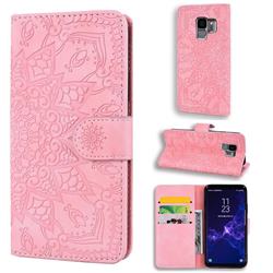Retro Embossing Mandala Flower Leather Wallet Case for Samsung Galaxy S9 - Pink
