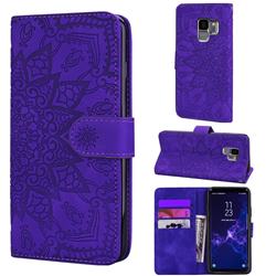 Retro Embossing Mandala Flower Leather Wallet Case for Samsung Galaxy S9 - Purple